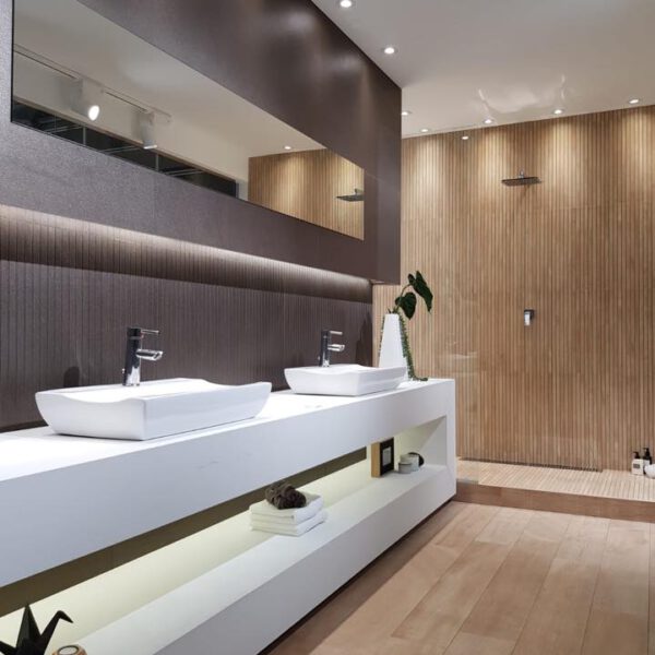 carrelage salle de bain -bois-parquet-bambou douche italienne